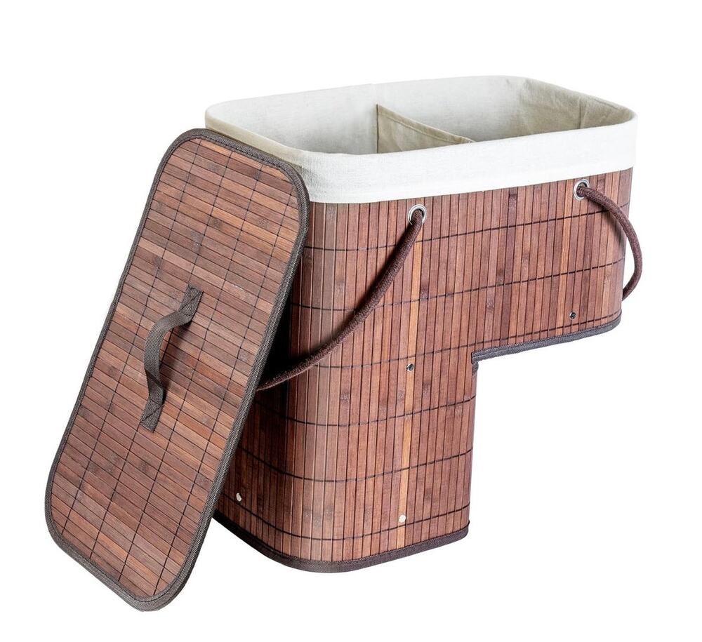 Bamboo Stair Basket with Lid & Handle For Wooden Carpeted Staircase NEW Brown